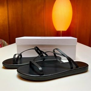 Ancient Greek Sandals: flat, strappy, black leather in size 37.
